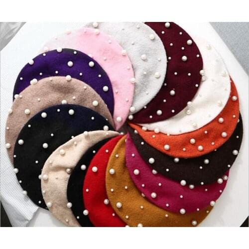 Pearl Berets Women Warm Vogue french Cashmere Hats Girls beaded beret B1180