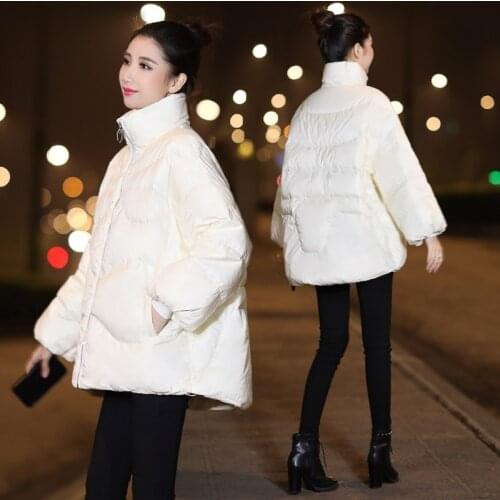 Autumn and Winter Leisure Womens 2021 Down Cotton Padded Jacket Warmth Padded Bat Sleeves Stand-up Collar Loose Jacket Women