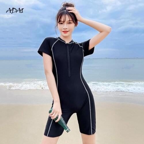 Womens Swimwear 2021 One-piece Swimsuit Push Up with Sleeves Black Sexy Bodysuit Bikini Summer Bathing Suit Monokini Beachwear