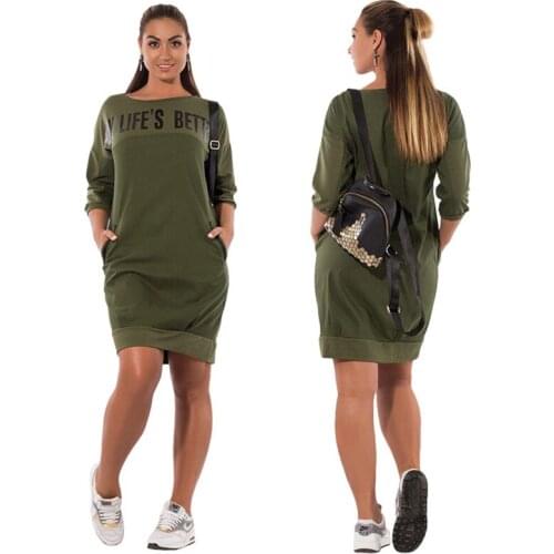 Women Autumn Three-Quarter Sleeve Dress Plus Size Harjuku Letter Print Casual Mini Dresses Slim Vestidos Oversize 6Xl Ropa Mujer