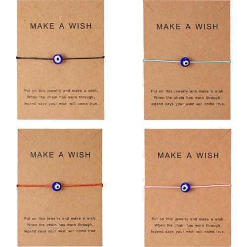 Rinhoo 1PC Make a Wish Card Board Blue Evil Eye Pendant 5 Colors Pendant Bracelet For Womens Fashion Jewelry Gift