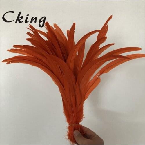 Cking Factory sales Price of 100pcs Orange color Dyed cock tails feather 14-16inch rooster coque tails Plumes for hats jewelrys