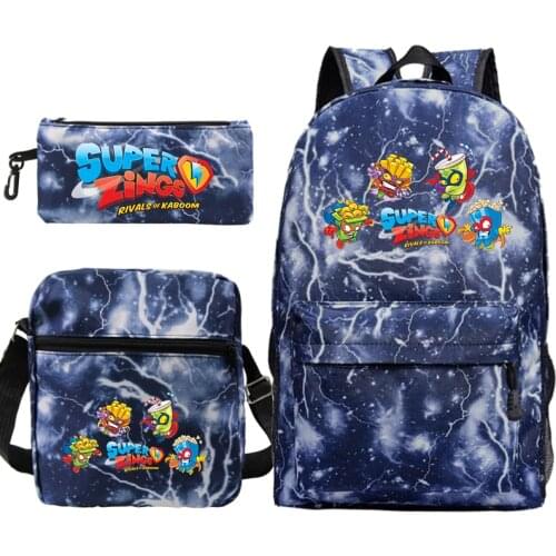 Super Zings 3pcs Set Backpack Mochila Cartoon Student Superzings School Bag Bookbag Travel Bag (rucksack+shoulder+Bag+Pen Bag)