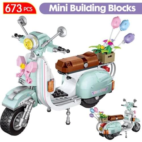 673PCS Mini Luxury Motorcycle Sheep Vehicle Model Building Blocks DIY Bricks Educational Creator Blocks Toys for Children Girls