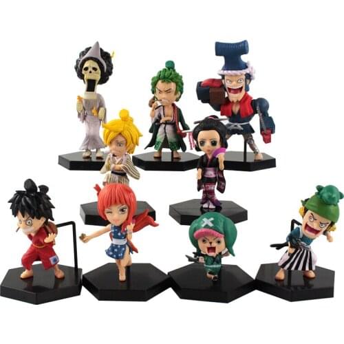 9 PCS/LOT Anime Straw Hat Pirates Figure Luffy Usopp Chopper Nami Sanji Brook Franky Zoro Robin PVC Model Toys Gift