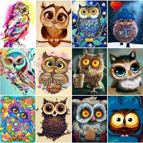 AZQSD 5D Diamond Embroidery Owl Mosaic Diamond Painting Animal Cross Stitch Kits Rhinestones Needlework Home Decoration Gift