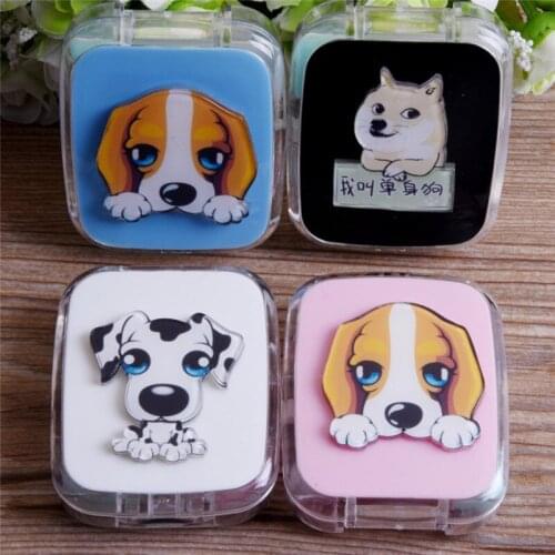 Imixlot New Design Cartoon Dog Pattern Contact Lens Case with Mirror for Women Portable Gift Kit Holder Contact Lenses Box
