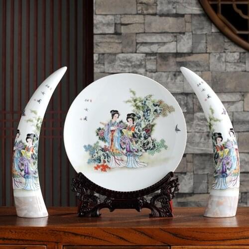 New Arrival Antique Jingdezhen Ceramic Ivory Classical Chinese Traditional Plate Modern Pastel Large Ivory
