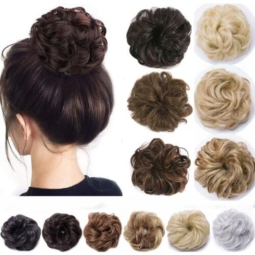Curly 1PCS Messy Hair Bun Extensions Messy Synthetic Chignon Hairpiece Easy Bun Elastic Rubber Hair Pieces for Women Hair Updos