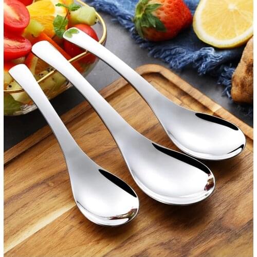 Stainless Steel Chinese Soup Spoons Home Kitchen Deepen Large Capacity Silver Mirror Polished Flatware for Soup Rice Tableware