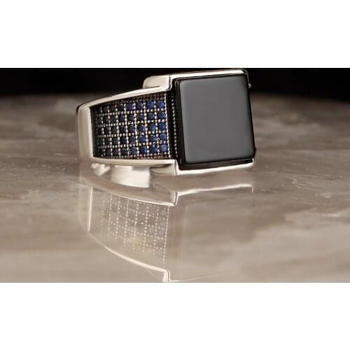 Matte Onyx Gemstone 925 Sterling Mens Silver Ring