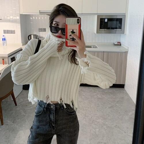 Take the xian design feeling long sleeve hole in brief paragraph sweater with collar two-piece outfit