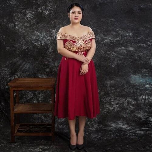 New Flowers Embroidery Evening Dresses A-line Boat Neck Sleeveless Women Party Dress Tea-length Sexy Plus Size Formal Gowns D443