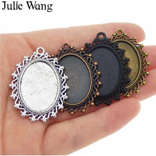 Julie Wang 5 pcs Mixed 4 Colors Pattern alloy cameo cabochon oval base setting charm photo pendants Jewelry making accessory