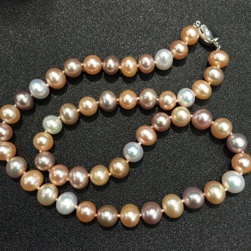 8-9MM Natural Freshwater Pearl Necklace Multi color nearround flawless Classic Women Jewelry top quality free shipping