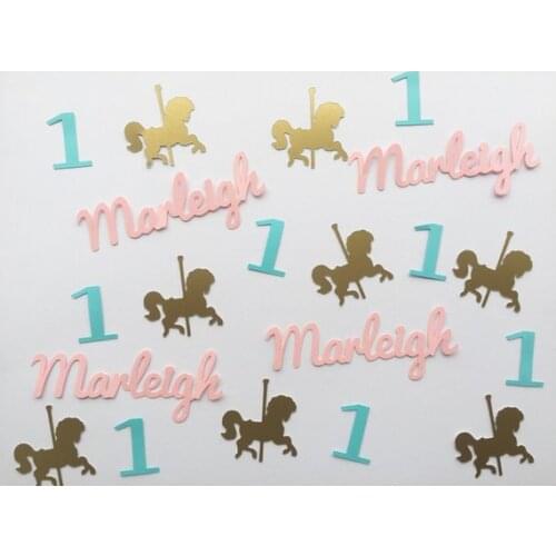 Personalize Any Name and Number Carousel horse Birthday Party confettis table scatters Christening baptism confettis