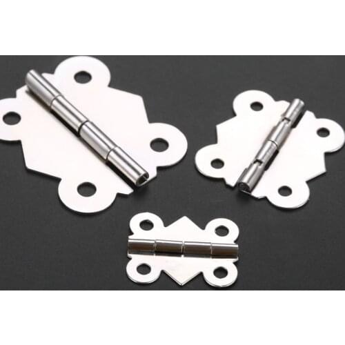 4/10pcs Butterfly Hinges w/screws Silver 25mm-40mm 4 Holes Furniture Chest Wood Jewelry Box Wine Gift Case Retro Decor Alloy