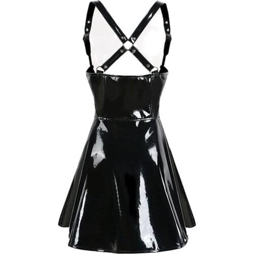 Wetlook pvc dress fetish Exotic Lingerie PVC Hot Faux Leather Gothic Punk Women Zip Dress Nightclub Party Costume Latex Dress