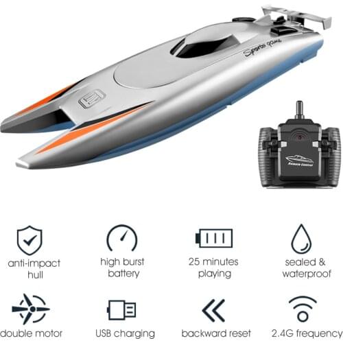 2.4G Radio RC Boats 25KM/H High Speed RC Racing Boat 7.4V Capacity Battery Remote Control Boats Dual Motor for Kids Adult Gift