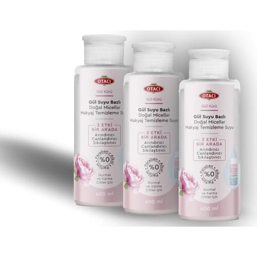 Rose Dry Rose Water-Based Natural Micellar Make-Up Cleansing Water 400 ml ( 3 Pcs)