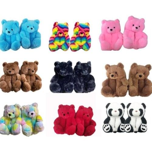 Women plush slippers Teddy Bear Slippers Indoor Soft Anti-slip Cute Fluffy home slippers Women Warm Flip Flop Shoes