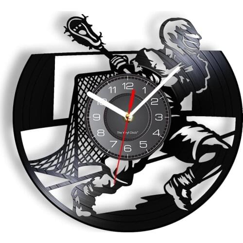 Lacrosse Vintage Wall Clock Made Of Real Vinyl Record Hockey Ball Sports Field Hockey Retro Wall Watch Illuminated Hanging Decor