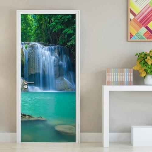 Waterfall Living Room Bedroom 3D Door Sticker Waterproof Wall Paper Door Stickers PVC Self-adhesive Mural Wallpaper Home Decor