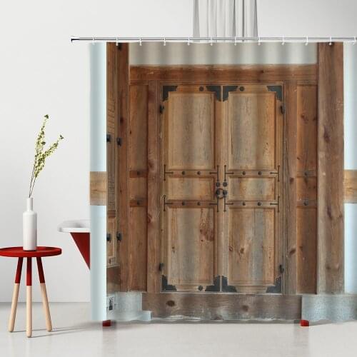 Retro Wooden Door Shower Curtain Vintage Wood Gate Waterproof Fabric Bathtub Screen Home Bathroom Decor Supplies Bath Curtains