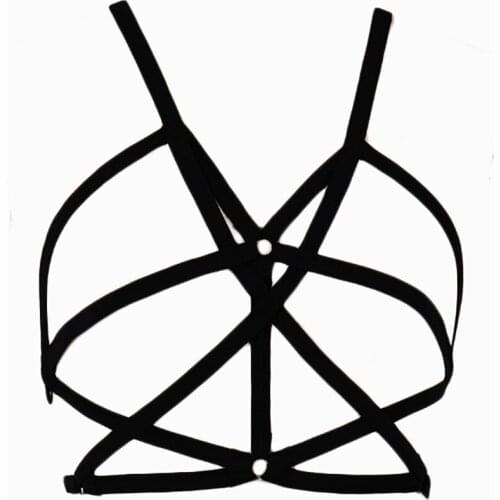 Pastel Goth Body Harness Black Sexy Lingerie Bondage Cage Harness Bra Woman Elastic Adjustable Cage Bra Suspender Belt