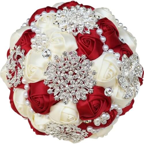 17 Styles Wedding Pearl Rhinestone Hand Bouquet Bridal Creamy White Ribbon Gorgeous Bride Holding Flowers Decoration Gift