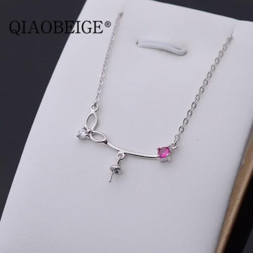 QIAOBEIGE DIY necklace S925 sterling silver freshwater pearl necklace 925 sterling silver Accessories Mounting
