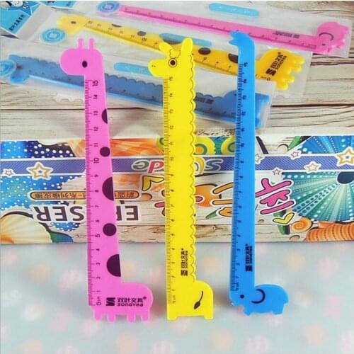 1pcs/lot Cute Cartoon 15cm Giraffe Ruler Party Gift For Children School Supplies Stationery Regla Escolar