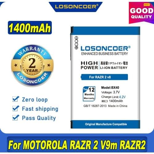 LOSONCOER 1400mAh BX40 For MOTOROLA RAZR 2 RAZR2 V8 V9 V9m Battery