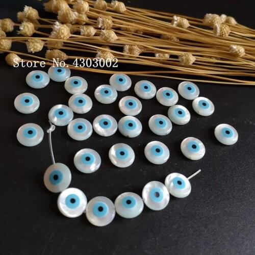 100pcs/lot 10mm Natural Round Blue Evil Eye Mother of Pearl shell for DIY Jewelry Round Cut MOP Pearl Shell Beads