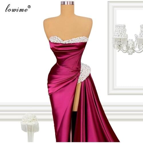 2 Designs Fuchsia Evening Dresses Floor Length Mermaid Prom Dresses Women Red Carpet Runaway Dresses Wedding Party Robe Femme