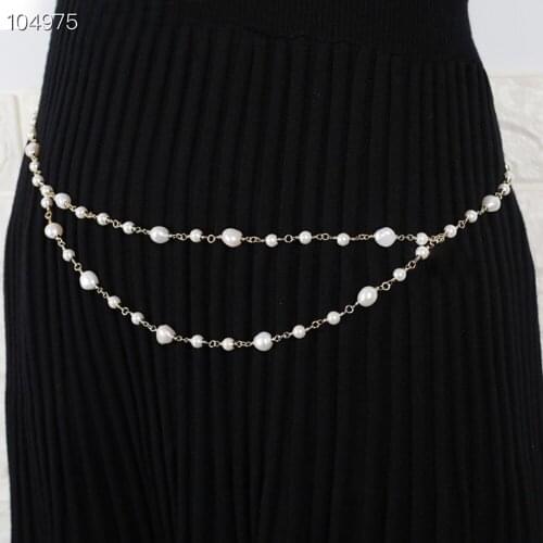 2021 Hot Brand Fashion Jewelry Women Vintage Chain Blakc White Resin Pearls Flower Belt Sweater Necklace Top Quality Luxury Hot