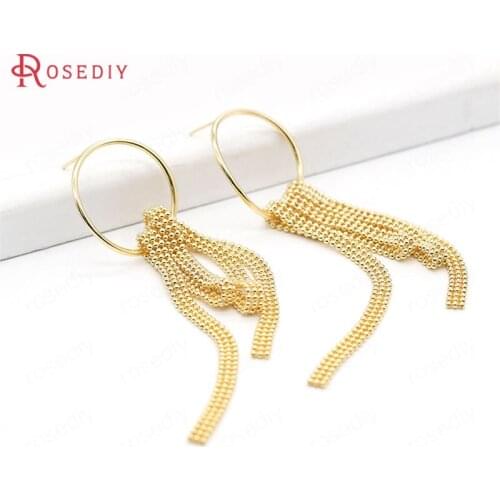 39510)2PCS 24K Gold Color Brass Ball Chain Tassel Circle Stud Earrings Jewelry Making Supplies Diy Findings Accessories