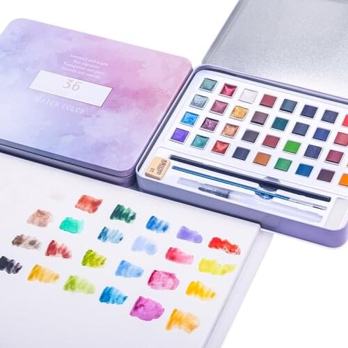 48 Colors Solid Watercolor Set Basic Neone Glitter Watercolor Paint for Drawing Art Paint Supplies
