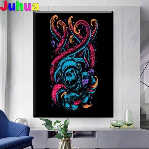 5d Diamond Painting"Neon Skull Octopus"Diamond Embroidery Abstract Horror Full Square Handmade Cross Stitch Kits Home Decor