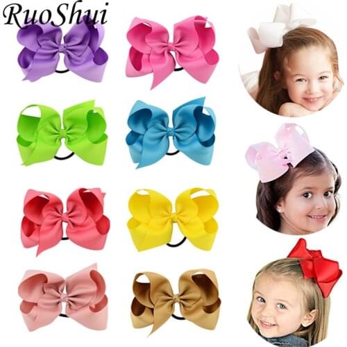 6 Inch Solid Color Hair Bows Hair Ties Boutique Elastic Hair Bands Kids Scrunchies Rubber Ponytail Holder Girls Hair Accessories