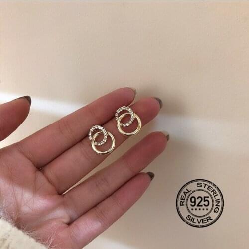 925 Sterling Silver Earrings For Women Gold Zircon Circle Simple Retro Design Fashion Personality Girlfriend Gift Jewelry INEFFA