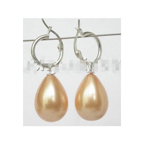AAA 15*20mm drip yellow sea shell pearl earring 925 silver Loop e1496>Lovely Fine Nobility Ladys Womens Earrings