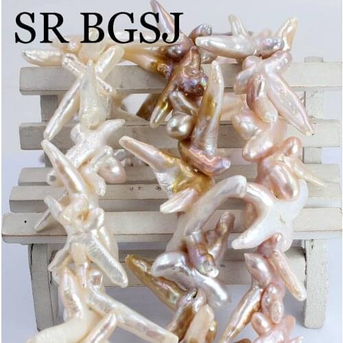 Free Shipping 20-25x30-40mm White Pink Purple Reborn Freeform Cross Natural Freshwater Pearl Beaded DIY Beads Strand 14"