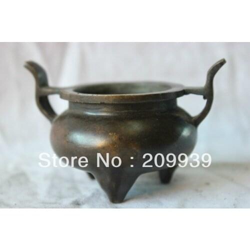Bir 00843 China Tibet Manual process Tibetan Buddha Copper Bronze Round Censer statue