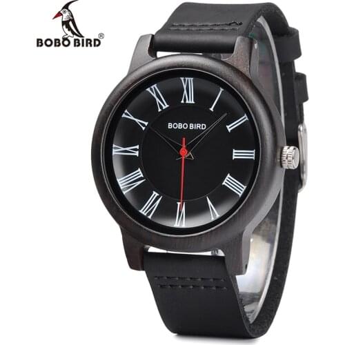 BOBO BIRD Wood Bamboo Watch Lovers Leather Band Exquisite Timepieces Quartz Wristwatches for Men and Women C-Q15