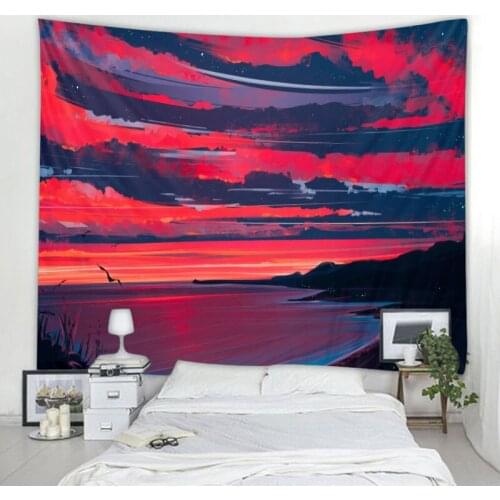 Sunset sunset big tapestry wall hanging hand-painted colorful landscape tapestry background blanket boho style room decoration