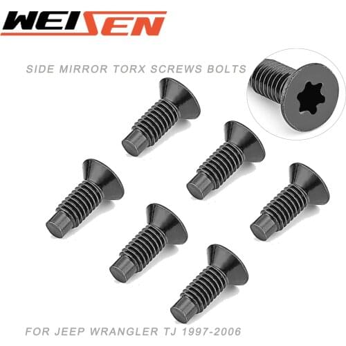 For Jeep Wrangler TJ 1997-2006 Carbon Steel Black Zinc Plating 6 PCS Carbon Black Side Mirror Torx Screws Bolts Car Accessories