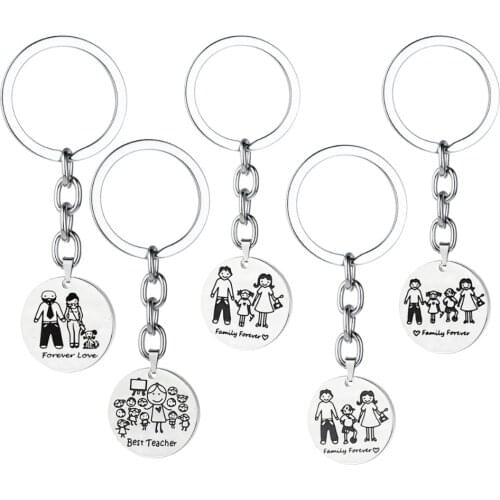 Stainless Steel Keyring Jewelry Mom Dad Daughter Son Pet Dog Keychain Key Ring Family Forever Gift Best Teacher Present Keyfob