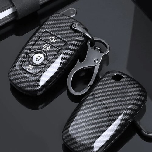 4 Buttons Car Remote Key Case Cover Fob Shell Carbon Fiber Style ABS Fit for Ford Expedition Mustang Fusion Edge Explorer 2018