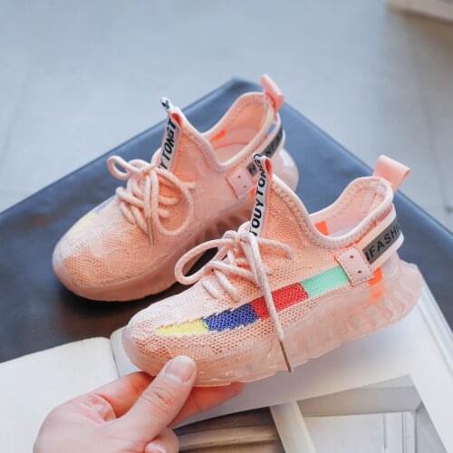 Children Sports Running Shoes 2021 Spring Boys Breathable Knit Mesh Soft Non-slip Kids Shoes Girls Lightweight Casual Sneakers